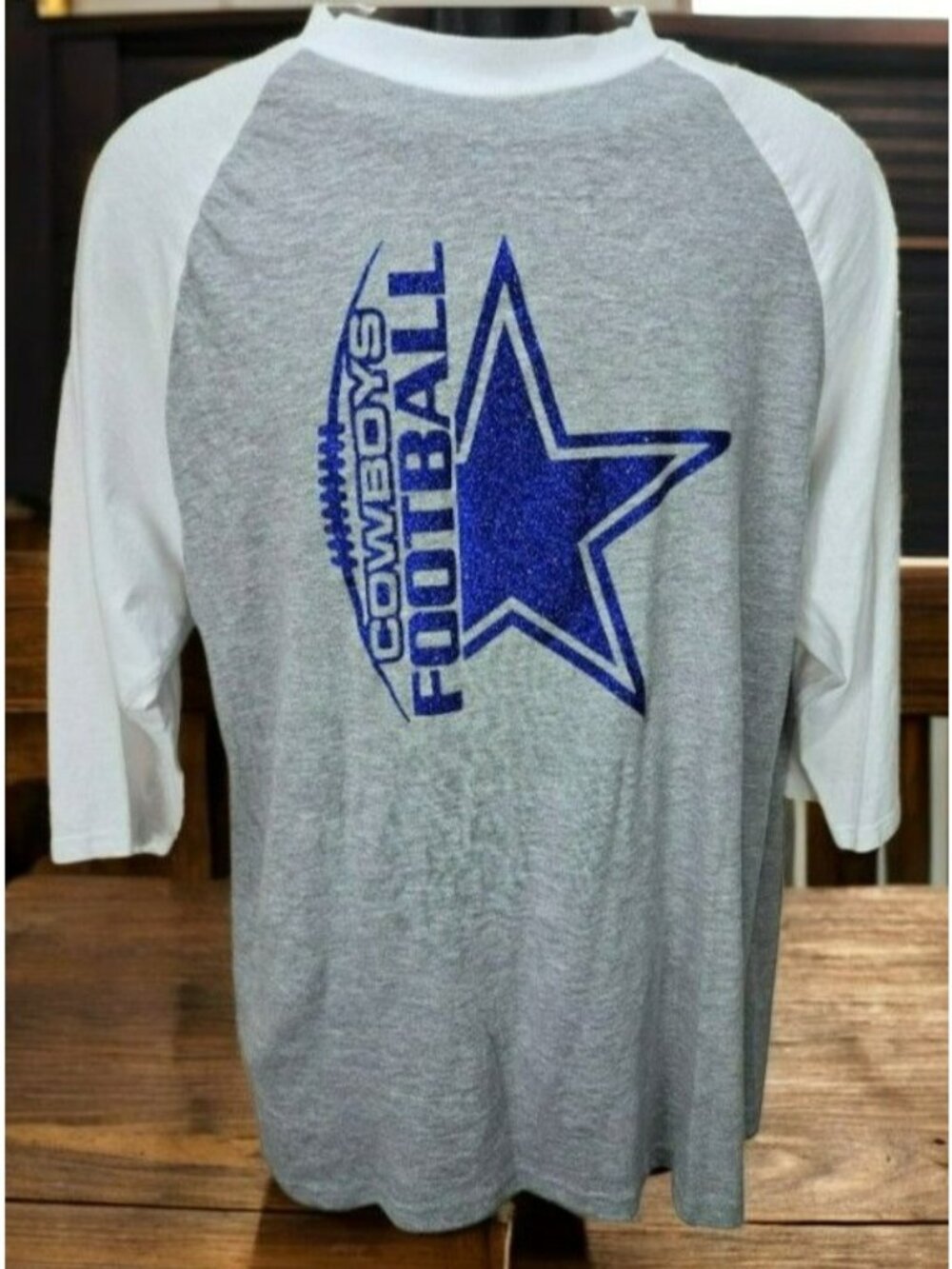 Cowboys Football Raglan Shirt Size Large 3/4 Sleeve 100% Cotton Laviva Brand